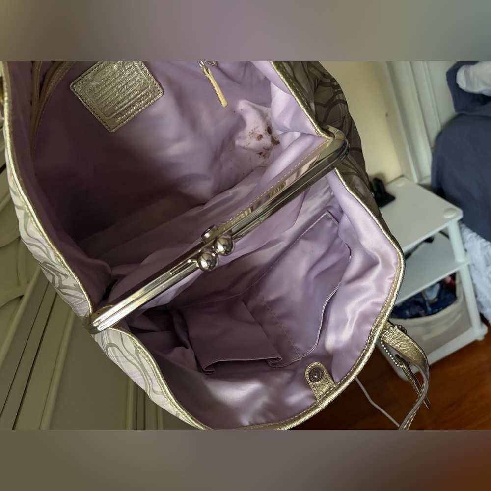 💜 Coach Lavender & Champagne Signature Striped Tartan Plaid Carryall 💜 - Picture 7 of 8
